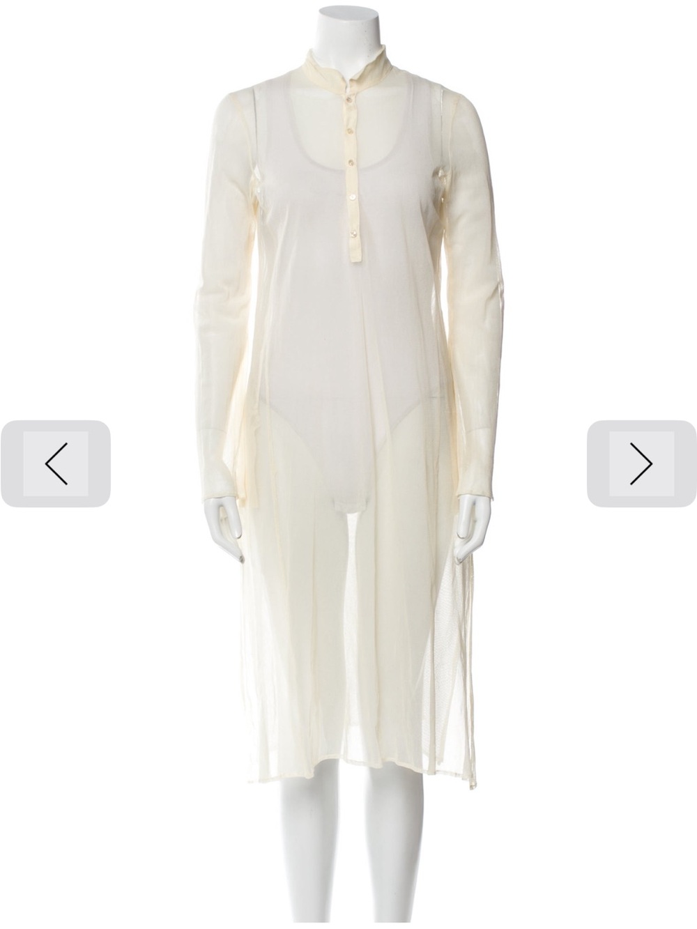 Sheer Ivory Midi Dress with Henley Neck